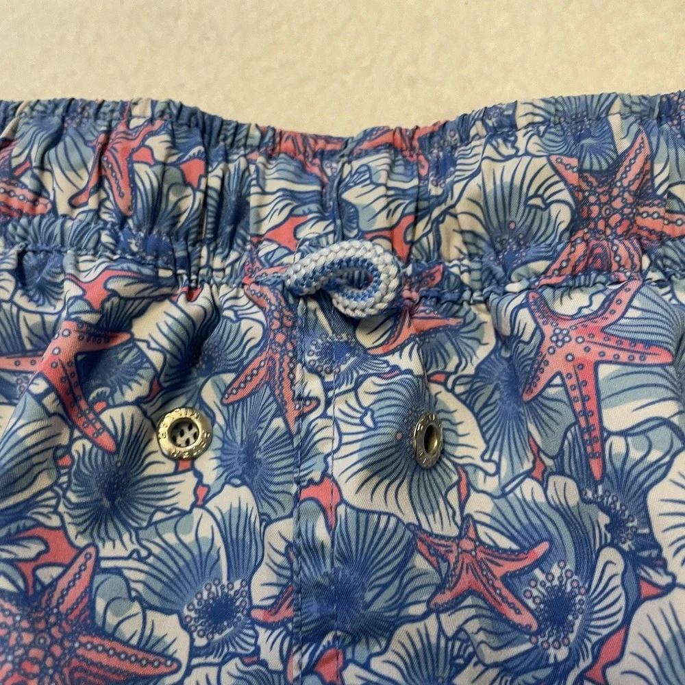 Peter Millar Seaside Lined Swim Trunks Mens Size XL AOP Starfish Blue Pockets